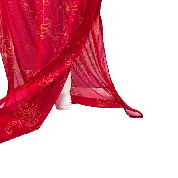 Vintage ATHENA Made in USA Red Gold Floral Mesh Sheer Maxi Dress - Picture 6 of 9